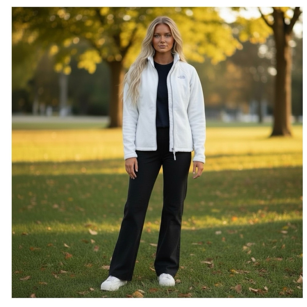Women's S THE NORTH FACE White Fleece Jacket Plush Casual Chic Urban Streetwear